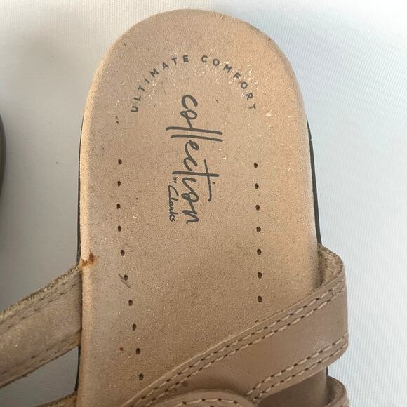 Clarks Ultimate ComfortCollection Tan Leather Slide Adjustable Sandals US 9.5 - Picture 9 of 10